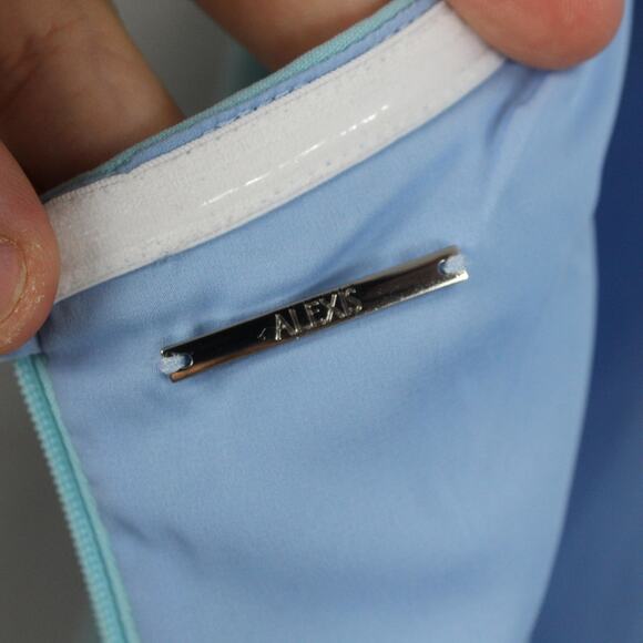 Alexis Dress XS Izzie Lagoon Feathered Blue Trim Halter Maxi Gown Evening Luxury - Picture 11 of 14